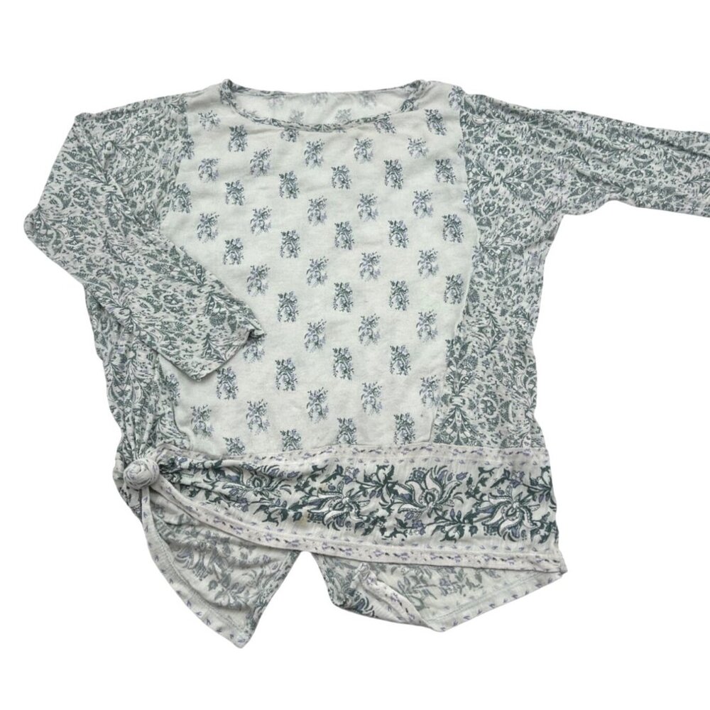 Lucky Brand Women Floral Print Long Sleeve Top Front Tie Detail Size M
